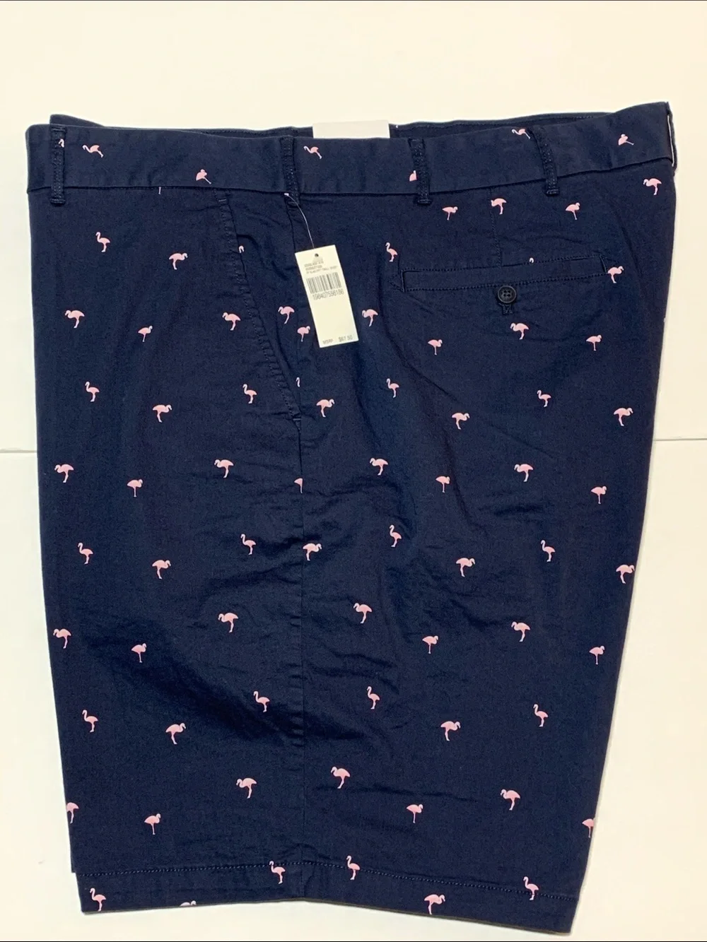 IZOD Men’s Harborside Twill Bermuda Shorts Sz 50 Blue Preppy Pink Flamingo NWT